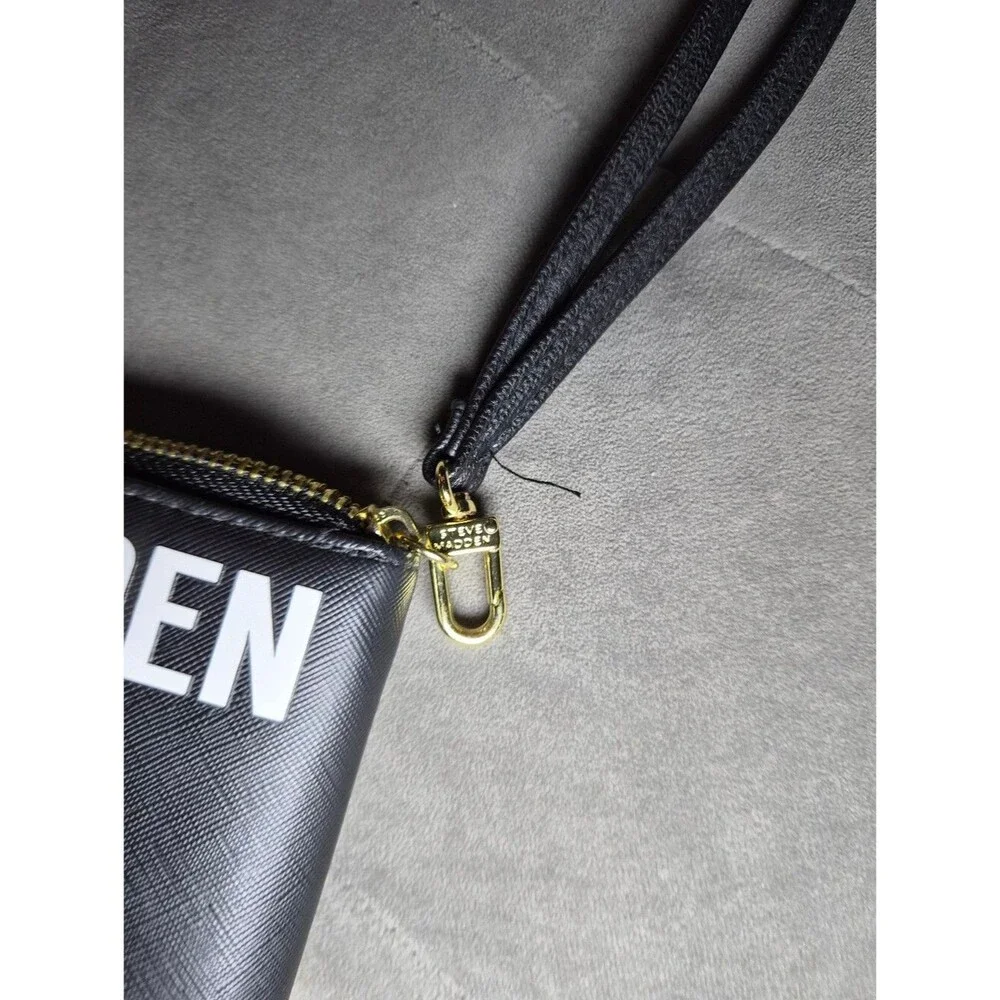 Steve Madden Black Wristlet Zip-Around Wallet with White Logo
